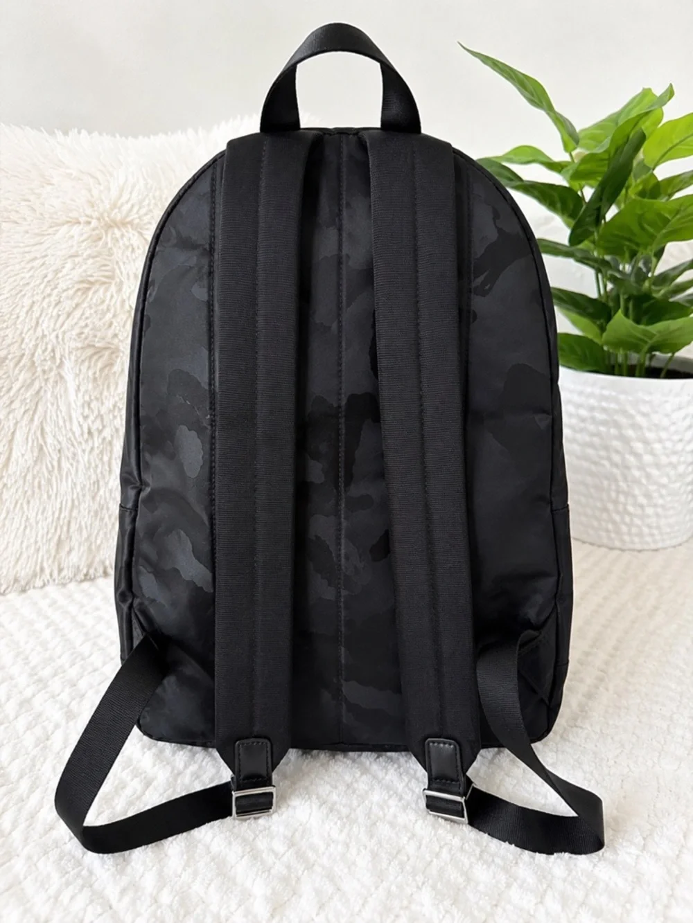 Michael Kors Black Tonal Camo Nylon Backpack Lightweight Travel Laptop Bag EUC